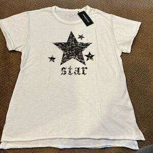 Unsweetened Women’s White T-Shirt with Leopard Stars